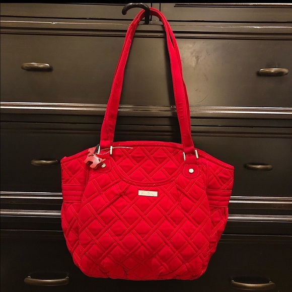 Vera Bradley Handbags - VERA BRADLEY Red Diamond Quilted Long Strap Shoulder Bag w/ Exterior Pockets